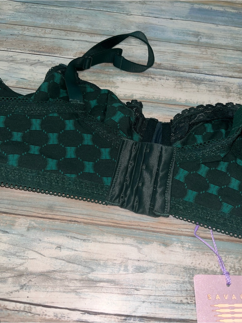 NWT Savage X Fenty Cotton Essentials Lace Trim Unlined Bra Green 42DD - Picture 5 of 6
